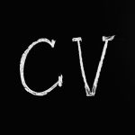 Chalk text 'CV' on a black chalkboard. Ideal for resume or education-related themes.